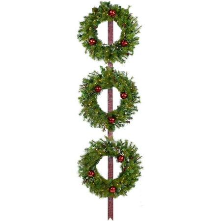 Holly Wreaths Fraser Hill Farm Set of 3 Holly Berry 24-In. Wreaths with Ornaments and 150 Battery-Operated LED Lights ()