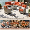 thumbnail image 6 of Vcatnet Outdoor Furniture 10 Pieces Patio Conversation Set All-Weather Rattan Wicker Outdoor Sectionals with Swivel Rocking Chair and Solar-Powered Coffee Table Orange Red, 6 of 11