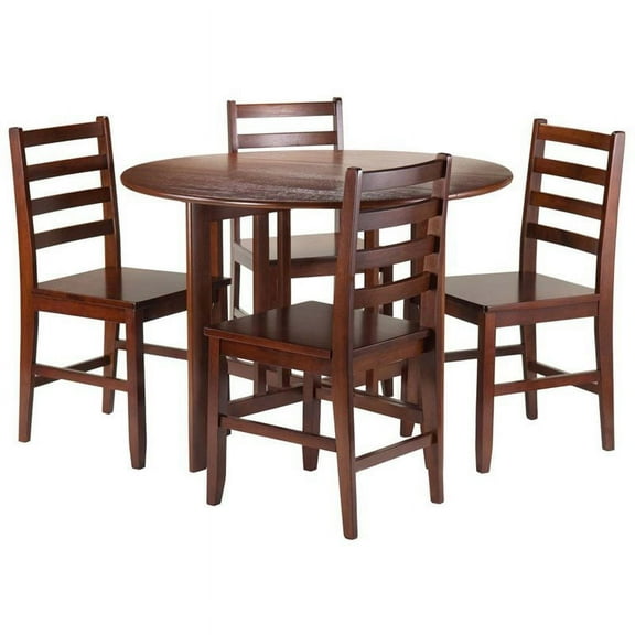 Pemberly Row 5 Piece Round Drop Leaf Dining Set in Walnut
