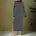 thumbnail image 6 of GigrtiJin Women's Fall Long Sleeves Striped Sweaters Dress V Neck Collared Side Slit Casual Maxi Dresses, 6 of 7