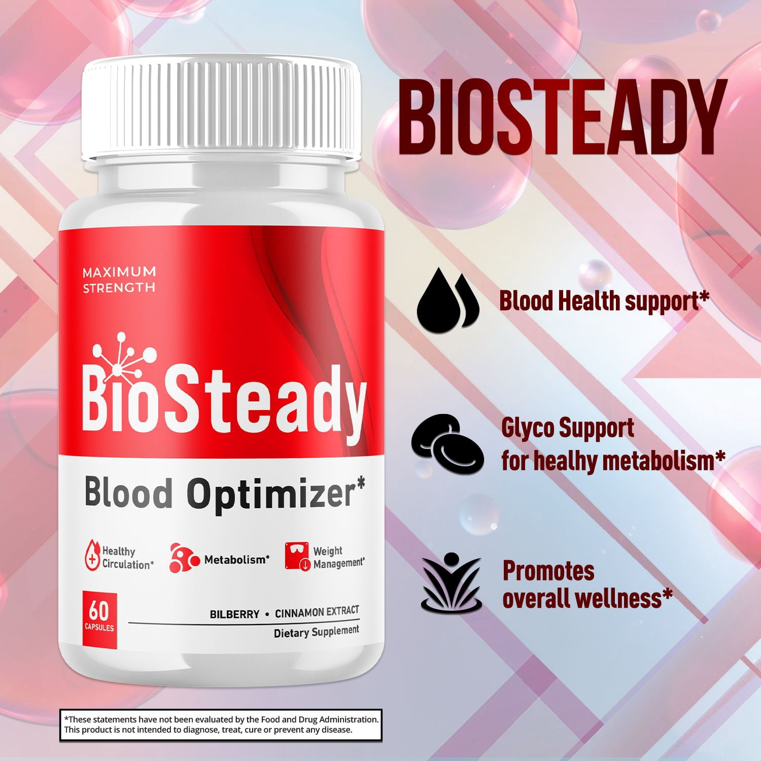 BioSteady Blood Balance Support Pills Advanced Formula Vitamin Supplement Bio Steady 120 Capsules