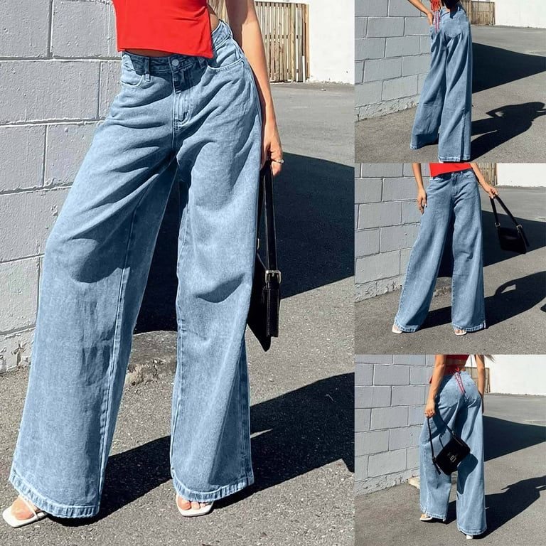 SELONE Jeans for Women Trendy Stretch High Waist High Rise Baggy Denim  Ripped Trendy Casual Long Pant Straight Leg Loose Jeans Fashion High-Waist