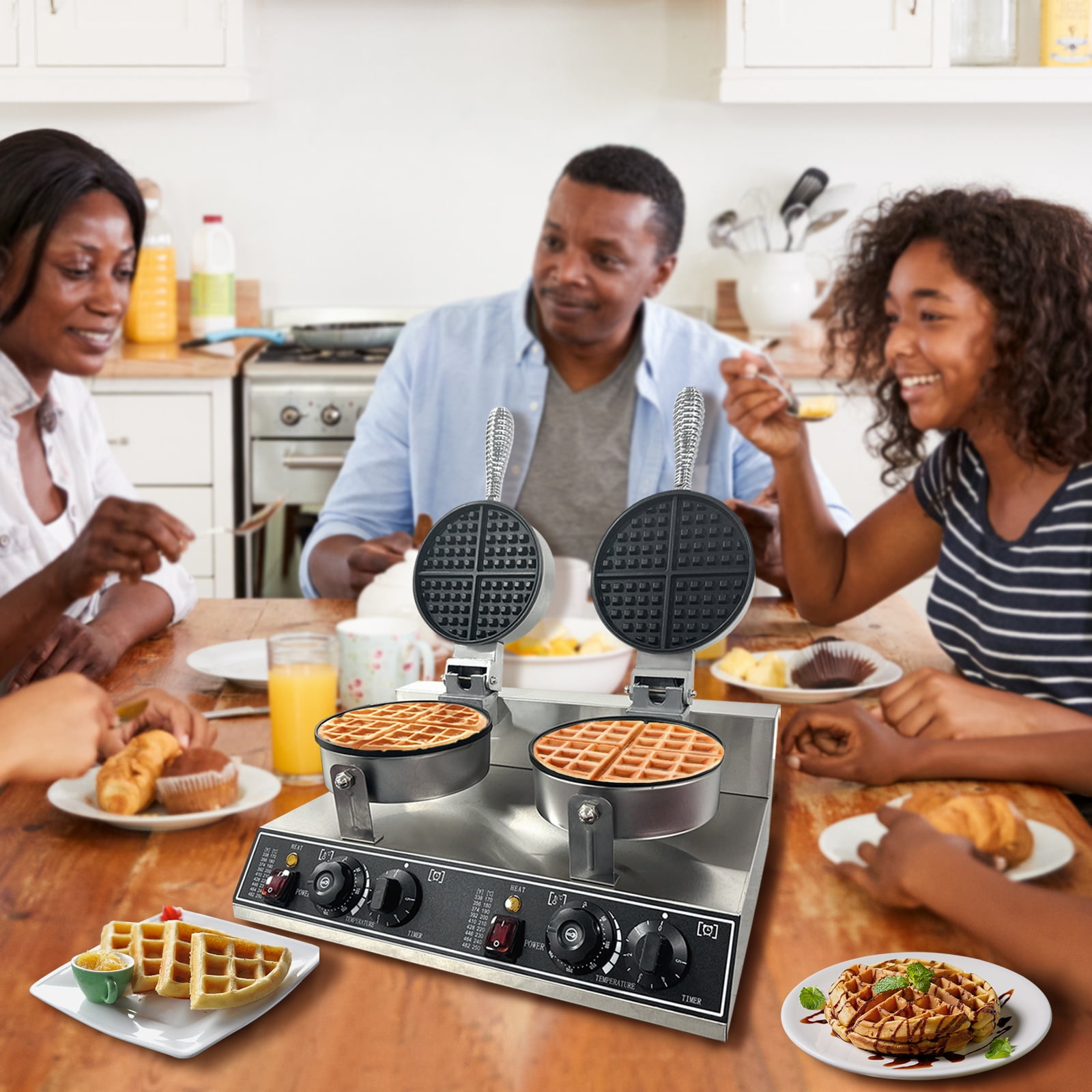 M optimized Commercial Waffle Maker Machine, 110V 2400 W Double Head Nonstick Waffle Maker for Home Restaurant