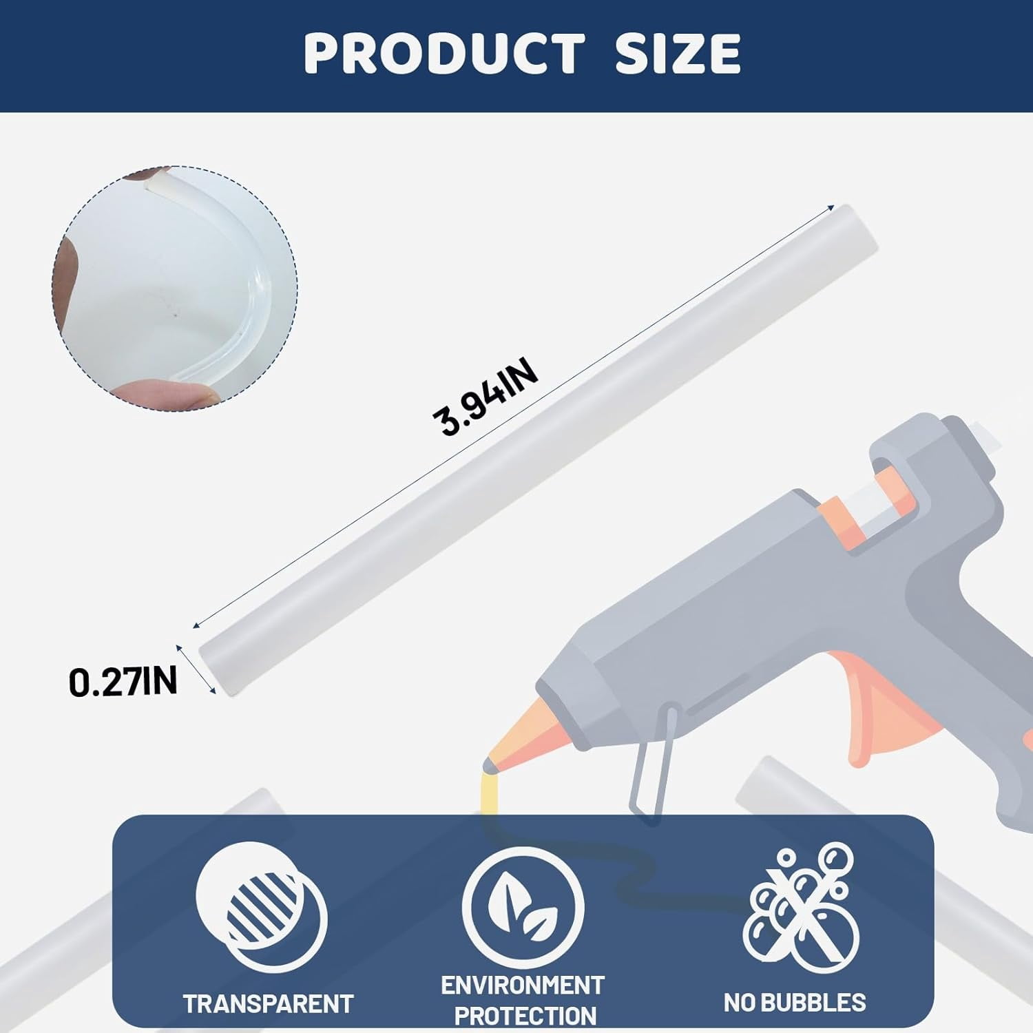 All Temperature Hot Glue Sticks, 0.27×3.94 Inch 100-Count Clear Strong Bond for High & Low Temp Glue Guns, Crafts DIY, Wood, Fabric, Metal, Plastic, Ceramics(Transparent)