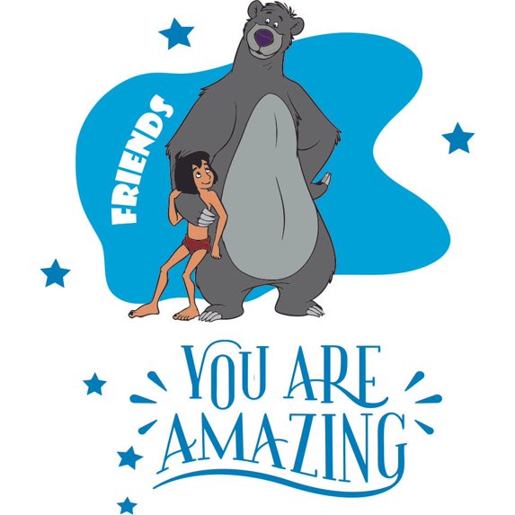 Children's Bedroom The Movie 15" x 25" Vinyl Adhesive Wall Decal Quotes | You Are Amazing - DIY Kid's Playroom Mowgli & Baloo Friends Cartoon Character Design Removable Wall Decor Sticker