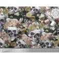 thumbnail image 2 of Soimoi Polyester Crepe Fabric Skull,Rose & Anemone Flower Decor Fabric Printed Yard 52 Inch Wide, 2 of 3