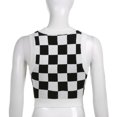 thumbnail image 2 of Chaleco de lana sin mangas para mujer, Top holgado a cuadros con cuello en V, Color en contraste, corto, ajustado, en blanco y negro, 2021, 2 of 8