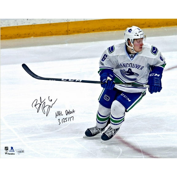 Brock Boeser Vancouver Canucks Autographed 16" x 20" NHL Debut Skating Photograph with "NHL Debut 3/25/17" Inscription - Fanatics Authentic Certified