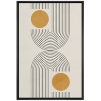 IDEA4WALL Framed Canvas Print Wall Art Illusion Line Art with Yellow Circles Geometric Shapes Illustrations Abstract Mid-Century Colorful for Living Room, Bedroom, Office - 24"x36" Black