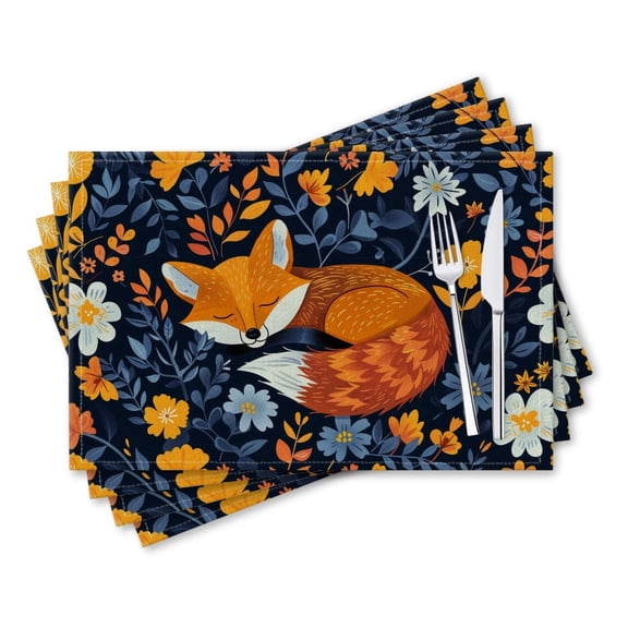 BaHomeck placemats Set of 4 Cute Fox Sleeping Among The Flowers Cotton Linen rectangle Placemats for Kitchen Dining Table Indoor,Outdoor,18*12inch