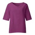 thumbnail image 2 of Pink Women's Short Sleeve T-shirt, Summer Women'S 7 Quarter Sleeve V Neck Solid Color Loose Top T Shirt Casual Shirt,Women's Short sleeve T-shirt 4XL, 2 of 4