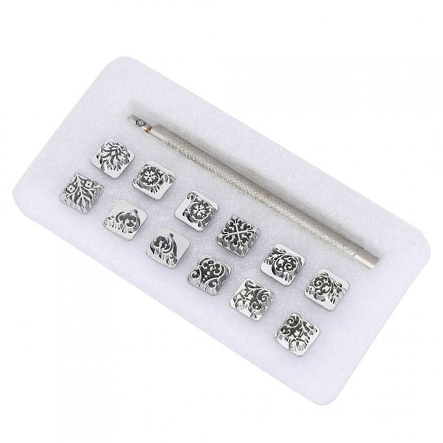 12Pcs Estampage Poinçon Outil Tang Dynastie Fleur Conception DIY Maroquinerie 1Pc Poignée