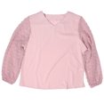 thumbnail image 1 of Blusa de verano para mujer, holgada, color rosa, con escote en V, manga larga de farol de jacquard, para mujer, color rosa, XL, 1 of 15