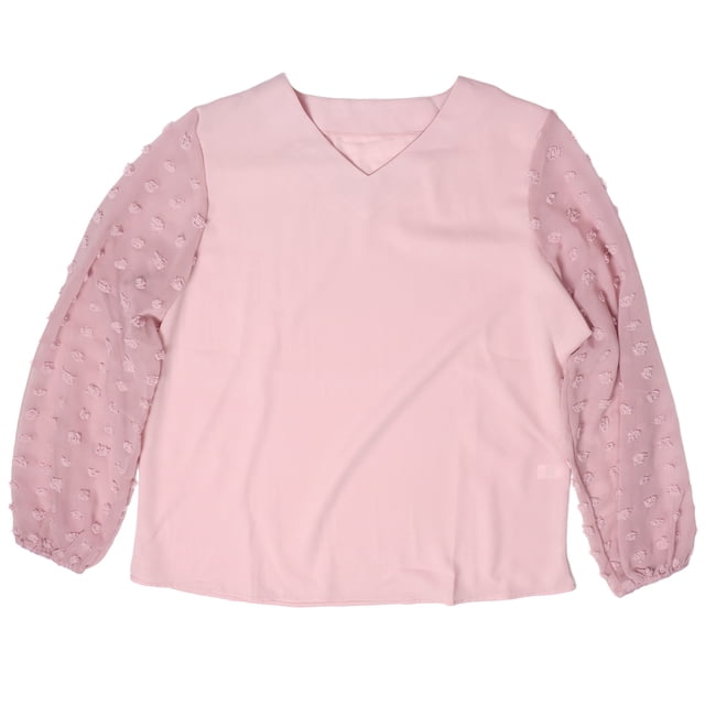 Blusa de verano para mujer, holgada, color rosa, con escote en V, manga larga de farol de jacquard, para mujer, color rosa, XL