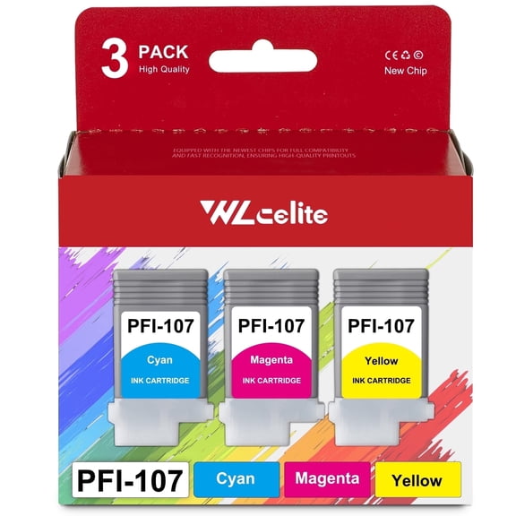 PFI 107 Ink Cartridge 130ml Replacement for Canon 107 Ink Cartridge for iPF680 iPF685 Printer（3 Pack）
