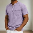 thumbnail image 3 of Xzbqbs Men's Washed Denim Stand Collar Shirt Short Sleeve Half Button Summer Casual Tops Solid Color Lightweight Fashion Wear Tunics with Pockets, 3 of 7
