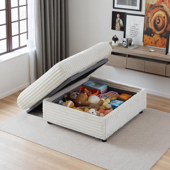 35.3" Corduroy Ottoman with Storage Oversized Ottoman for Modular Sectional Couches Foot Rest Stool with Hidden Compartment for Living Room, Apartment (Beige, 35.3")