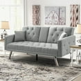 thumbnail image 3 of Aukfa 75" Tufted Futon Convertible Sofa Bed, Arm Couch for Home Office, 2 Cup Holders&Pillows, Gray, 3 of 9