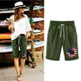 thumbnail image 3 of WREESH Summer Casual Shorts for Women 4th of July Print Elastic Waist with Pockets Lightweight Shorts Olive Green, 3 of 5