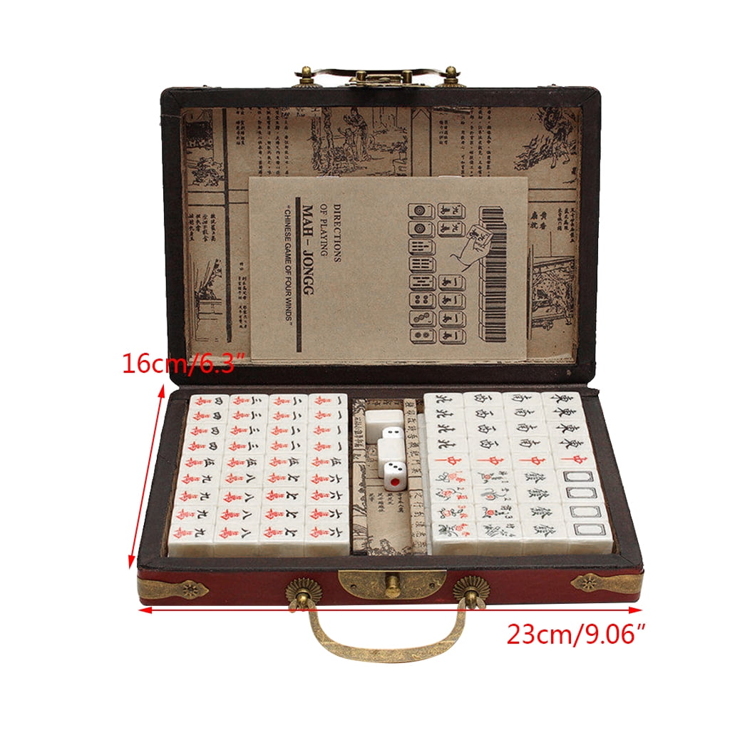 Portable Mahjong Set 146 Tiles Mah-jong with Case Dices indicator Game All Set