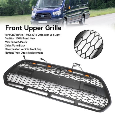 Matt Black Front Bumper Grille Grill w/LED Fit For Ford Transit MK8 2015-2018 Raptor