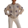 thumbnail image 2 of Women 3D Floral Applique Pearl Button Scalloped Trim Crew Neck Knit Cardigan Rice Color L, 2 of 9