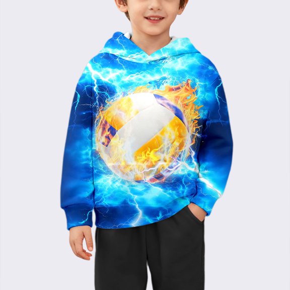 HCYSFG Boys Cartoon Volleyball Graphic Hoodies Long Sleeve Sweatshirt Kangaroo Pocket Cool Casual Sporty Winter Pullover Top