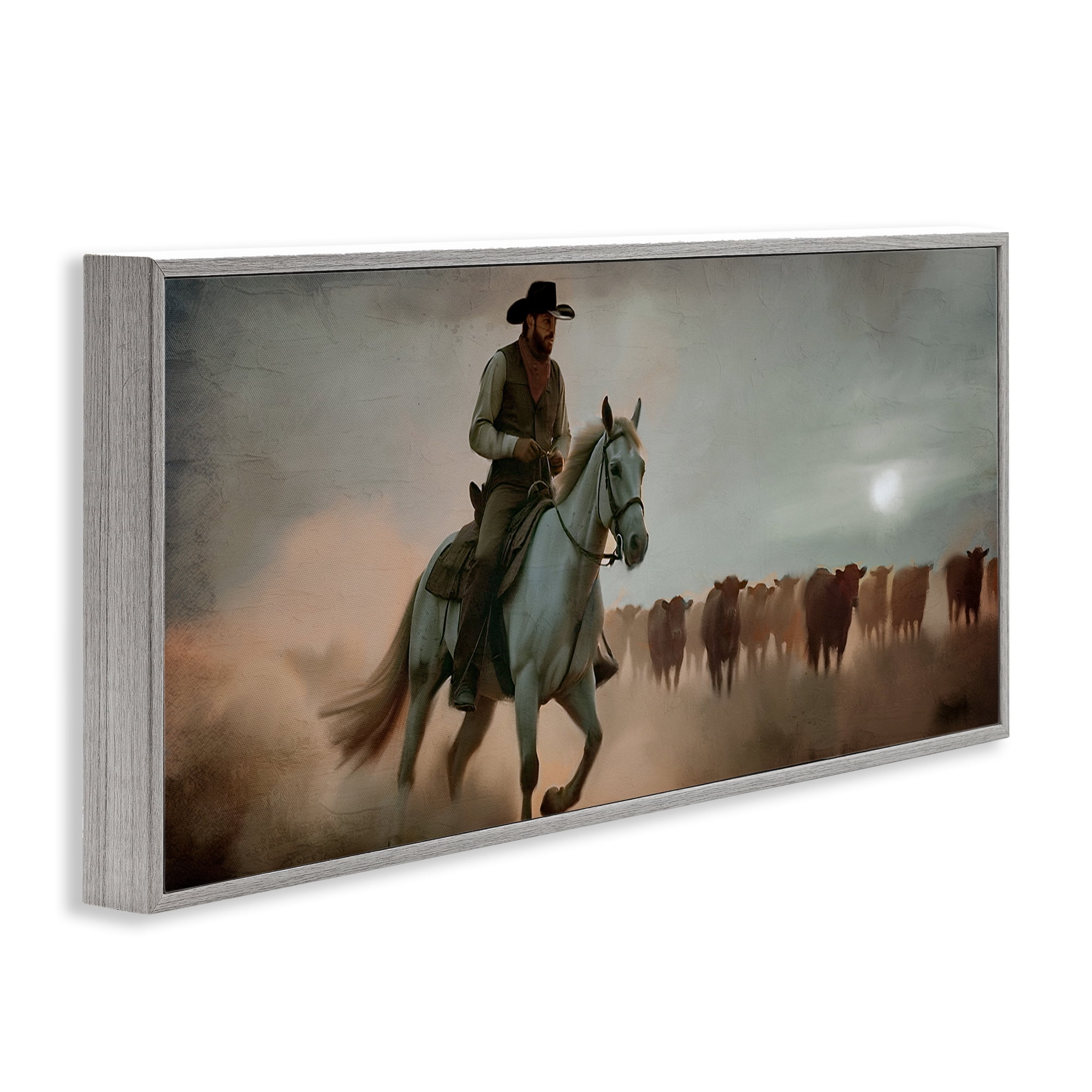 Stupell Industries Home Bound Cowboy Gray Framed Giclee Art, design by Kim Allen