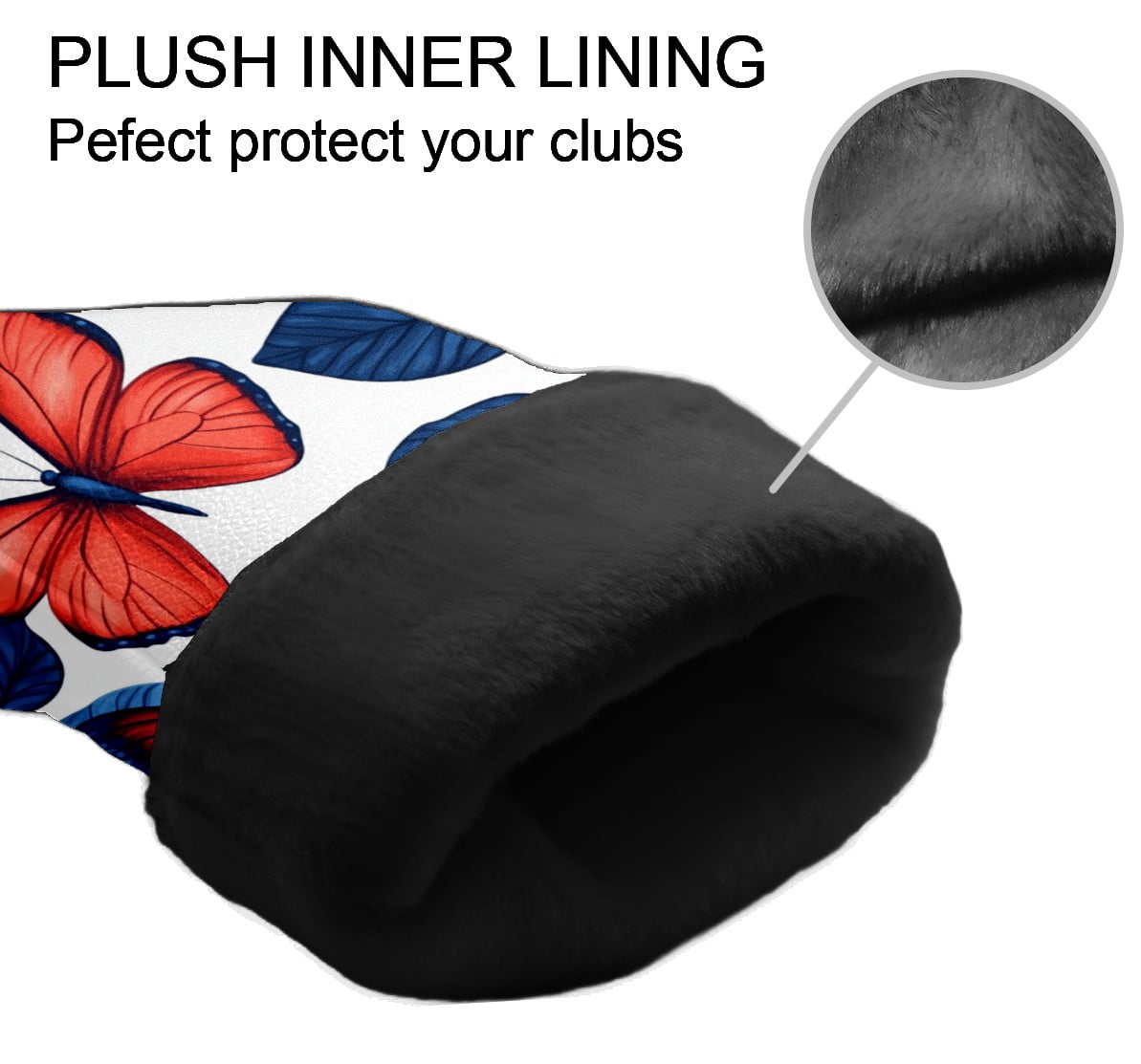 Golf Club Covers PU Leather Waterproof Head Covers for Fairway Woods Hybrids Red And Blue Butterfly