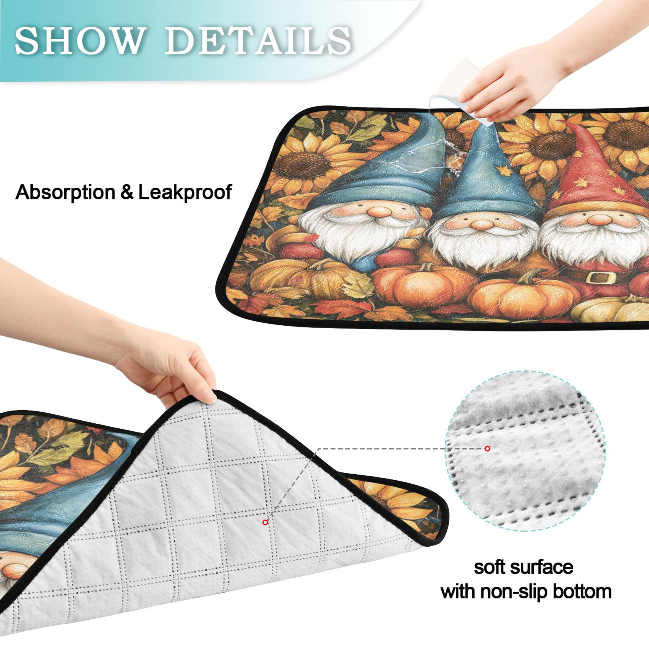 Qxltty Dwarf Elves Fall Cat litter Pads Pet Set of 3 Diaper Mats Center Anti-leakage Layer Absorbent Soft and Comfortable