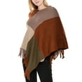 thumbnail image 2 of SWSMCLT Women's Plaid Sweater Poncho Casual Wrap Tassel Fringe Crochet Knit Ponchos and Wraps Soft Winter Warm Blanket Shawl Pashmina Cape Sweater Coffee One Size, 2 of 3