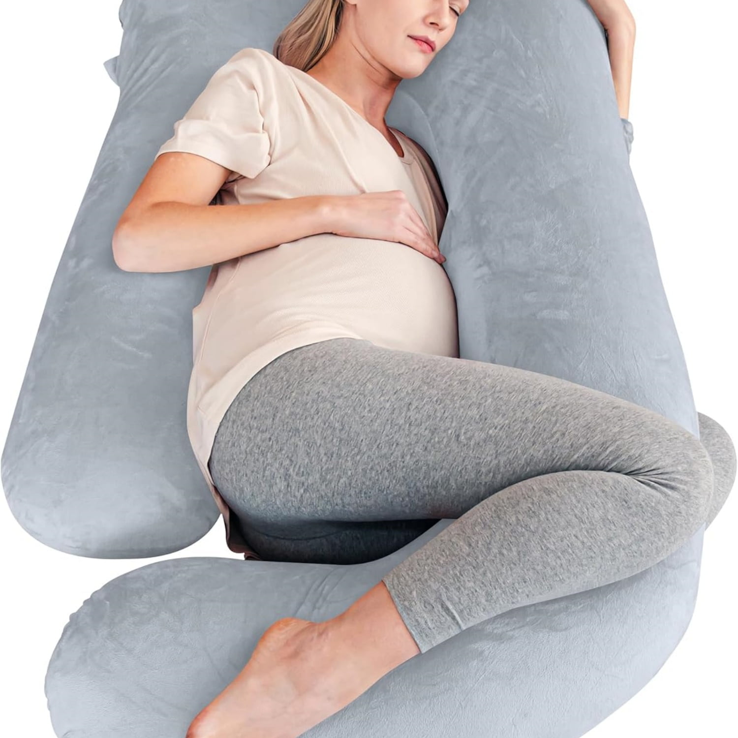 Pregnancy Pillows, Soft U-Shape Maternity Pillow with Removable Cover - Full Body Pillows for Adults Sleeping - Pregnancy Must Haves - Jumbo 57 Inch - Light Grey