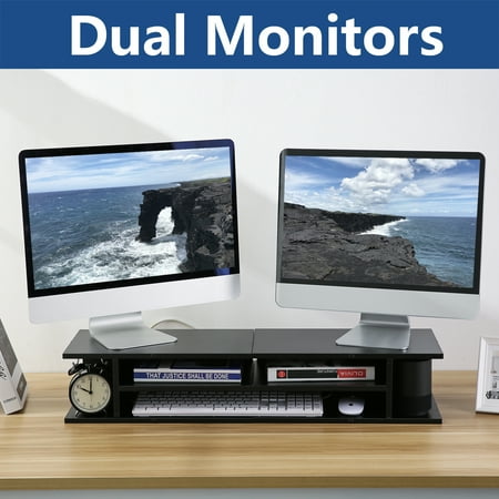 Rfiver Dual Monitor Stand Riser Printer For Desk With Versatile Storage Black Wood Desktop File Organizer 2 Pack Home And Office Do1003 A Rfiver Dual Monitor Stand Riser Printer For Desk With Versatile Storage Black Wood Desktop File Organizer 2 Pack Home And Office Do1003 A