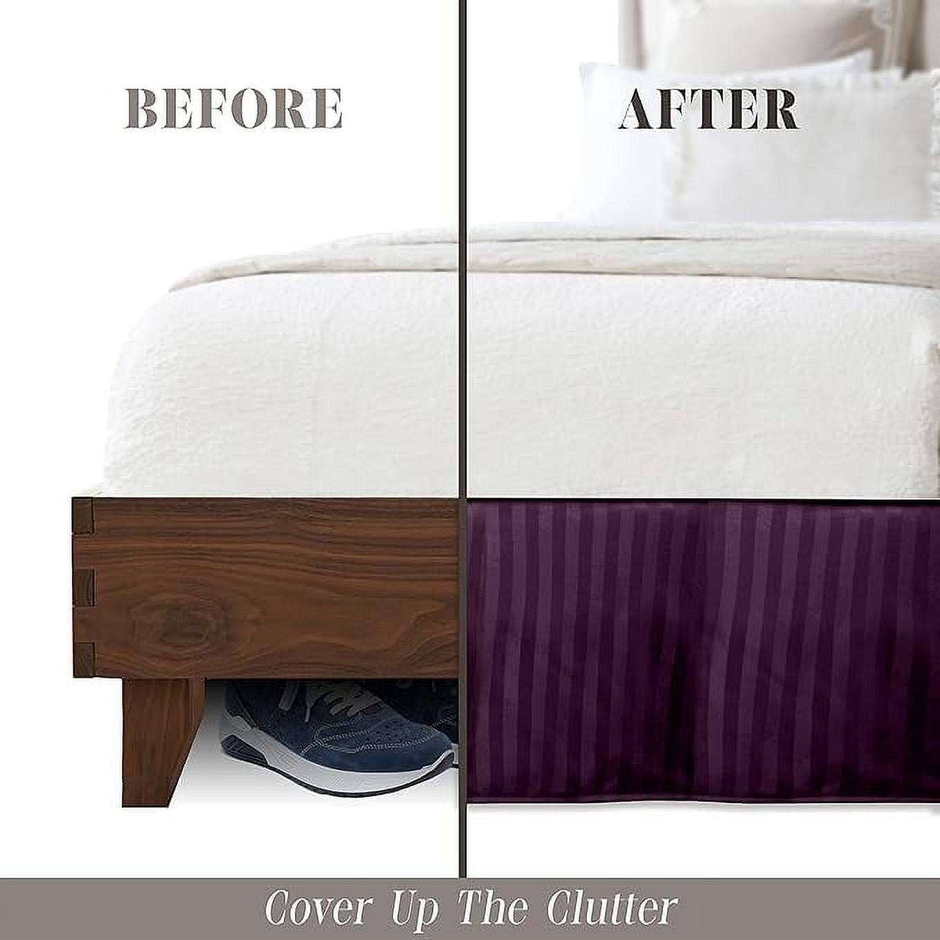 Elegant Comfort 1-Piece Striped Bed Skirt, 1500 Thread Count, Stylish Pleated Design, Easy Care, Wrinkle and Stain Resistant , Queen, Purple
