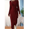 thumbnail image 4 of 2024 primavera otoño nueva mujer raya encaje moda cuello redondo manga larga ajustado envoltura cadera arco Casual vestido cómodo, 4 of 4