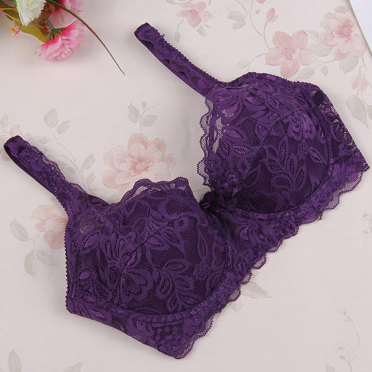 Women’s Push Up Lace Bra Comfort Padded Underwire Bra Lift Up 5/8 Cup Lace  Brassiere Underwear,Purple,36B