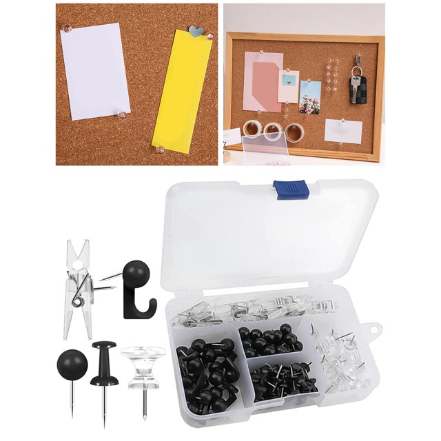 125x Chinchetas decorativas Chinchetas grandes 5 estilos Ganchos Clips Papelería de oficina Punta de acero inoxidable Tablero de Ta Negro Macarena Chinchetas creativas