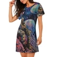 thumbnail image 2 of Yiaed Rainbow Astronaut Space Landscape Print Women's Loose-Fit Short Sleeve Nightgown, Soft and Comfortable Sleep Dress for Relaxation and Sleepwear, 2 of 6