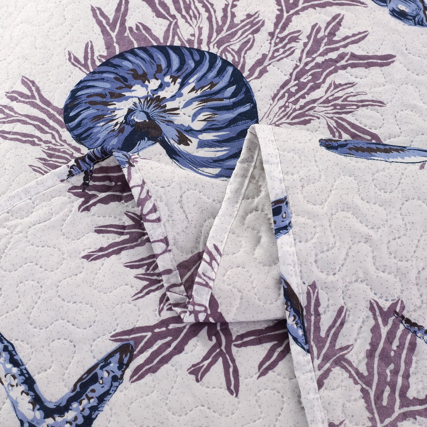 Beartech Ocean Quilt Set King Size White Dark Purple Conch Quilt Lightweight Reversible Microfiber Bedspread Coverlet Cabin Bedding Set