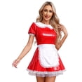 thumbnail image 3 of IEFIEL Womens French Maid Uniform Halloween Cosplay Costume Patent Leather Doll Collar A-line Dress Red 3XL, 3 of 7