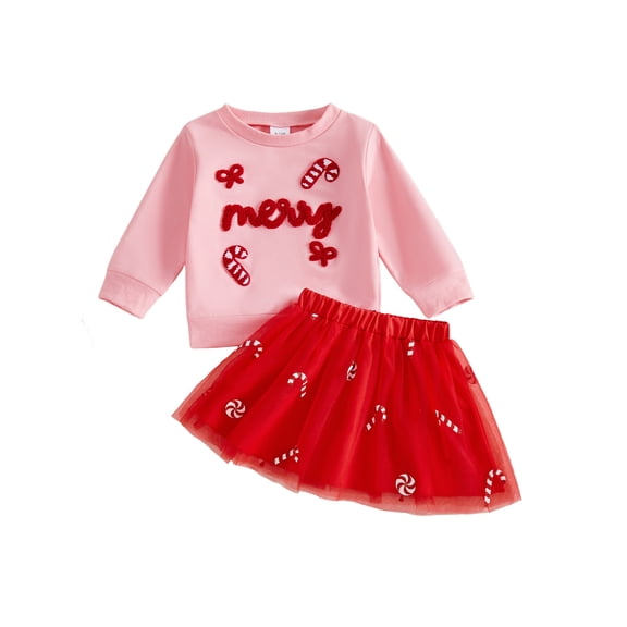 Loicainy Baby Toddler Girl Christmas Outfits 6 12 18 24 Months 2T 3T 4T Long Sleeve Sweatshirt Tulle Skirt Clothes Set