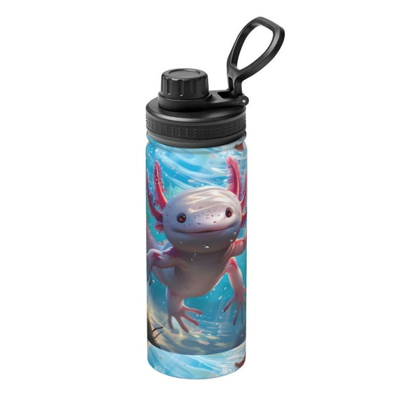 Uemuo Cute Underwater Axolotl 18OZ Insulated Kettle, Sports Water Bottle, Stainless Steel Kettle, Vacuum Insulated Flask, Flip Lid Travel Mug