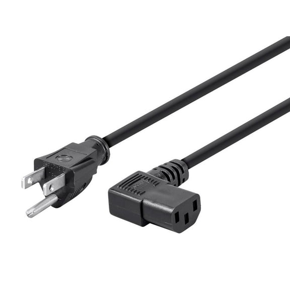 Monoprice Right Angle Power Cord - 2 Feet - Black, NEMA 5-15P to Right Angle IEC 60320 C13 14AWG Works With Most PCs, Monitors, Scanners, and Printers