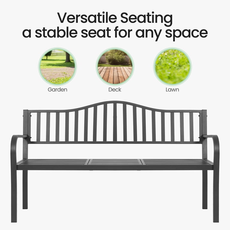 Naipo 59-Inch Metal Garden Bench with Built-In Table, Gray photo 6