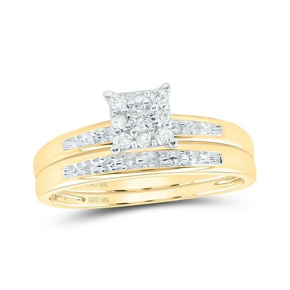 10K Yellow Gold His Hers Round Diamond Solitaire Matching Wedding Set 1/10 Cttw, Womens Size: 5-10, Mens Size: 7-13