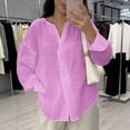 thumbnail image 2 of Womens Spring Tops Trendy Linen Long Sleeve Button Plus Size Blouse Oversized Tshirts for Women, 2 of 6