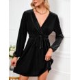 thumbnail image 3 of Women's Christmas Casual Wrap Flared Midi Dresses Wedding GuestTea Dresses A-Line Swing V-Neck Long Sleeve Waistband Dresses, 3 of 9