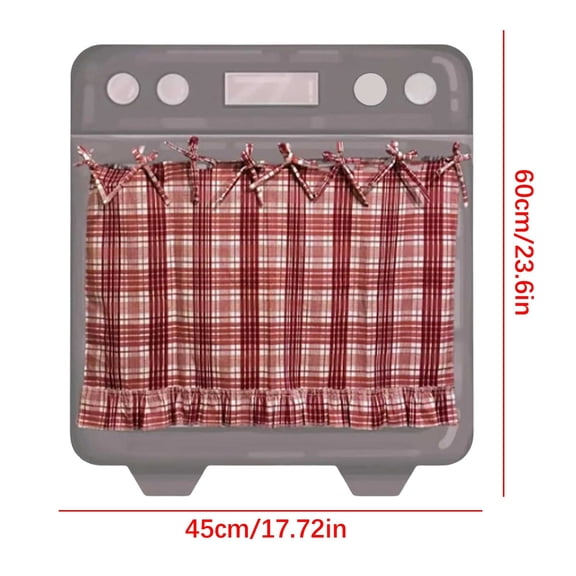 BBilaBu Checkered Oven Skirt for Farmhouse Kitchen Decor, Stove Cover Skirt with Ribbon Ties, Drill-Free Installation