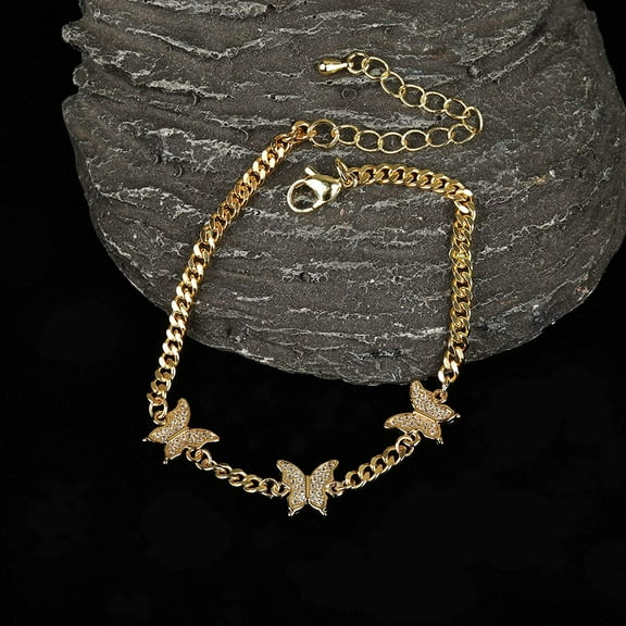 Giorgio Bergamo Gold Plated Trendy Cuban, Curb Link Micro Pave Cubic Zirconia Butterfly Bracelet