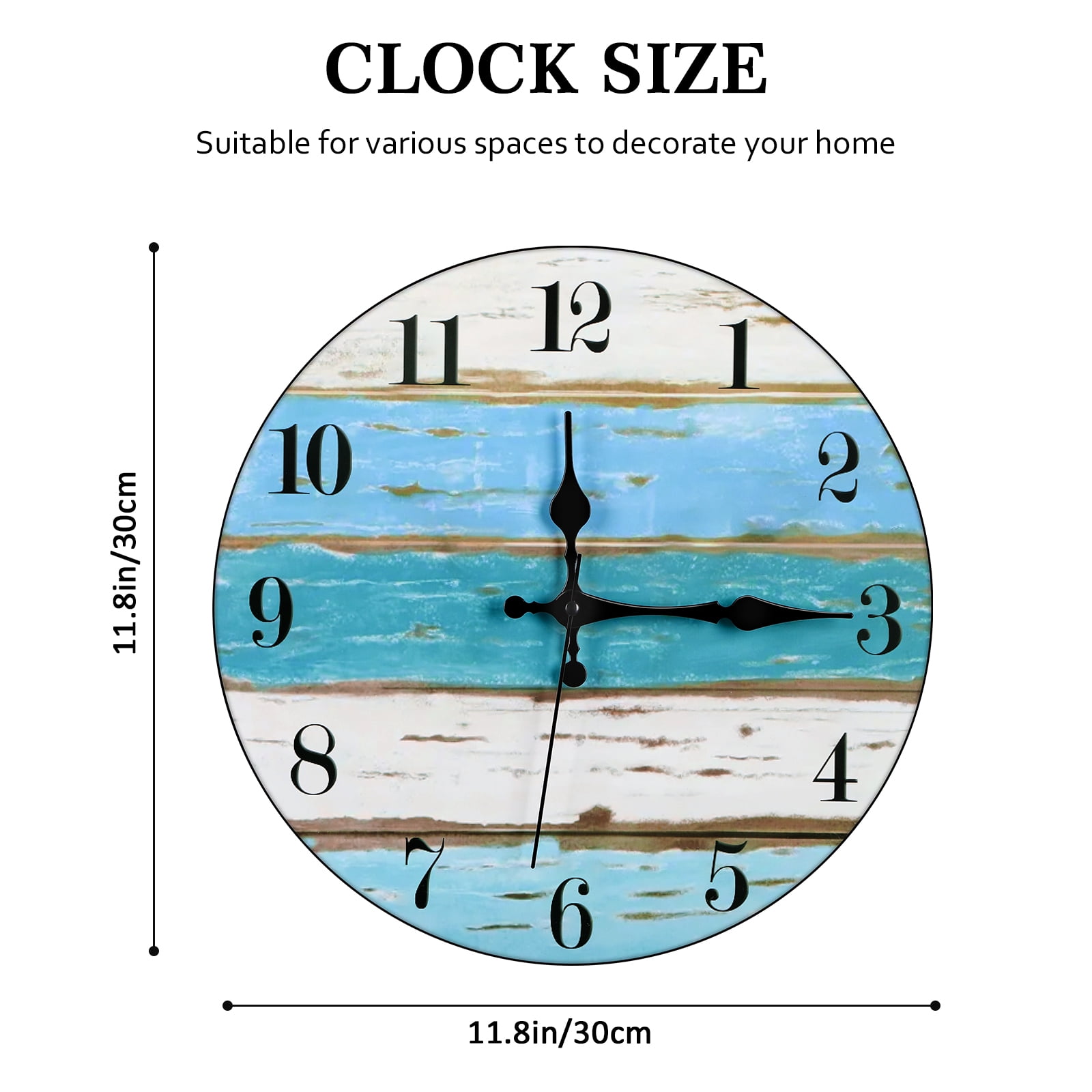 12”MDF Wall Clock - Navy Blue Horizontal Bar